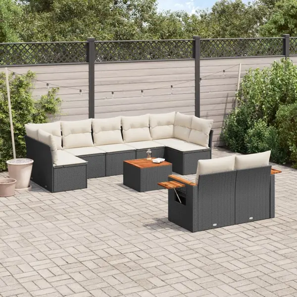 Gossi set canapele de gradina cu perne, 10 piese, negru, poliratan