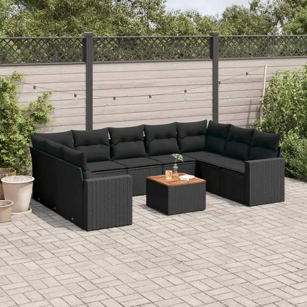 Gossi set canapele de gradina cu perne, 10 piese, negru, poliratan