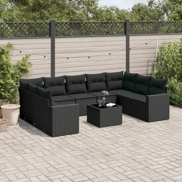Gossi set canapele de gradina cu perne, 10 piese, negru, poliratan