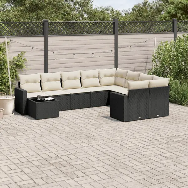 Gossi set canapele de gradina cu perne, 10 piese, negru, poliratan
