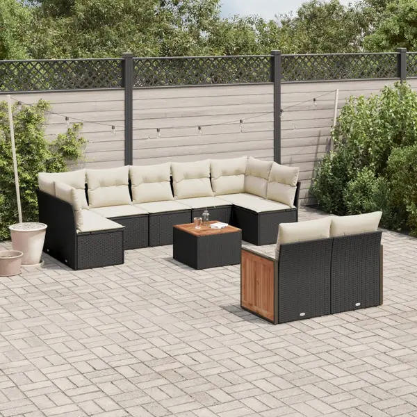 Gossi set canapele de gradina cu perne, 10 piese, negru, poliratan