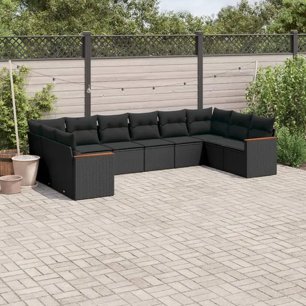 Gossi set canapele de gradina cu perne, 10 piese, negru, poliratan