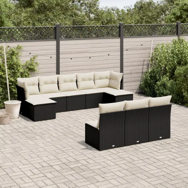 Gossi set canapele de gradina cu perne, 10 piese, negru, poliratan