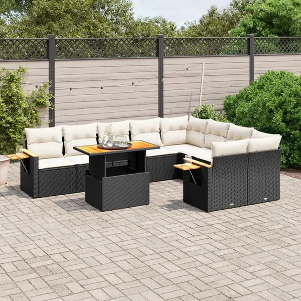 Gossi set canapele de gradina cu perne, 10 piese, negru, poliratan