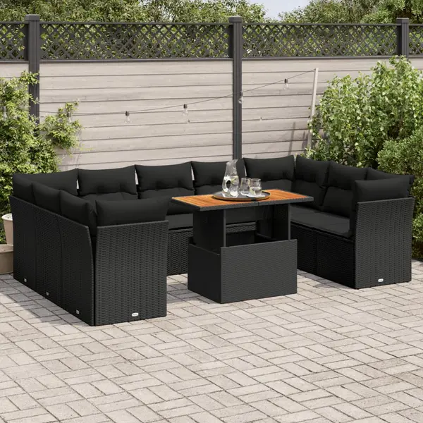 Gossi set canapele de gradina cu perne, 10 piese, negru, poliratan