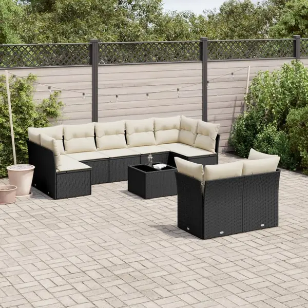 Gossi set canapele de gradina cu perne, 10 piese, negru, poliratan