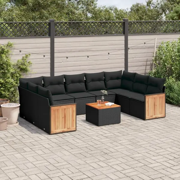 Gossi set canapele de gradina cu perne, 10 piese, negru, poliratan