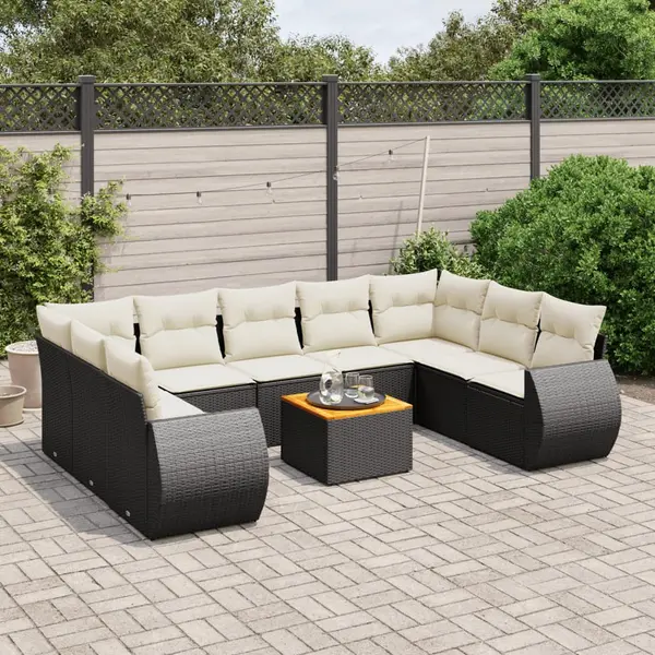 Gossi set canapele de gradina cu perne, 10 piese, negru, poliratan