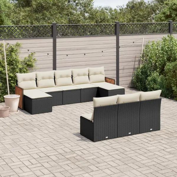Gossi set canapele de gradina cu perne, 10 piese, negru, poliratan