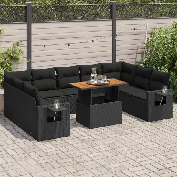 Gossi set canapele de gradina cu perne, 10 piese, negru, poliratan