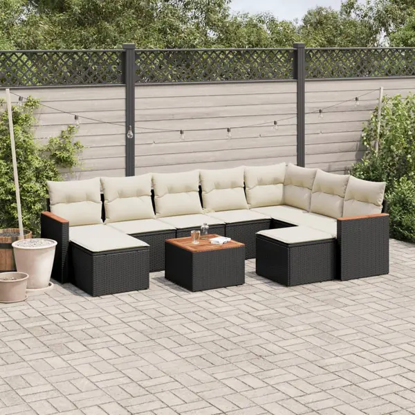 Gossi set canapele de gradina cu perne, 10 piese, negru, poliratan