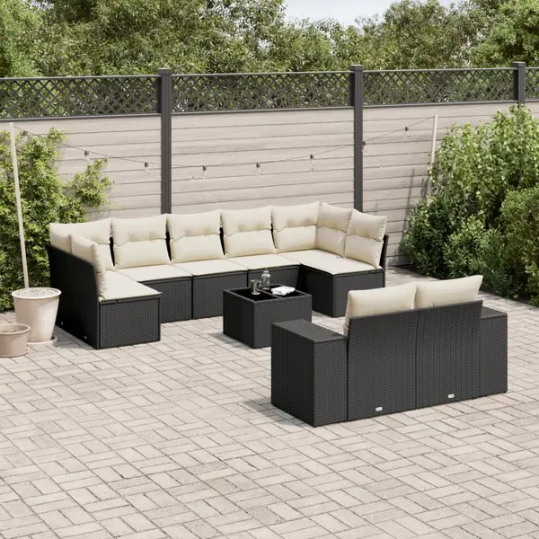Gossi set canapele de gradina cu perne, 10 piese, negru, poliratan
