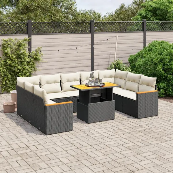 Gossi set canapele de gradina cu perne, 10 piese, negru, poliratan
