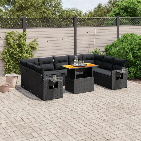 Gossi set canapele de gradina cu perne, 10 piese, negru, poliratan