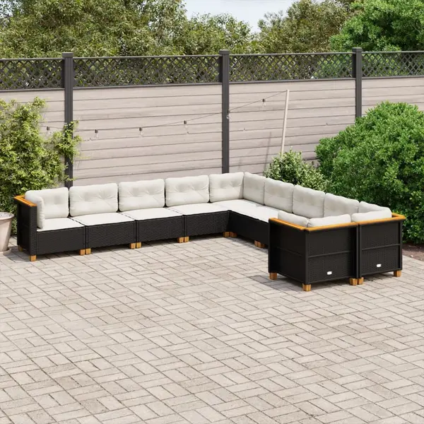 Gossi set canapele de gradina cu perne, 10 piese, negru, poliratan