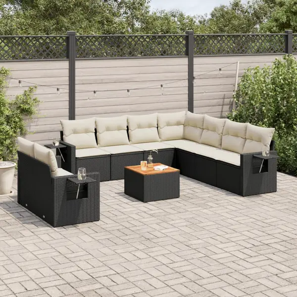 Gossi set canapele de gradina cu perne, 10 piese, negru, poliratan