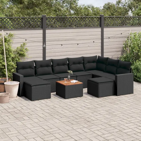 Gossi set canapele de gradina cu perne, 10 piese, negru, poliratan