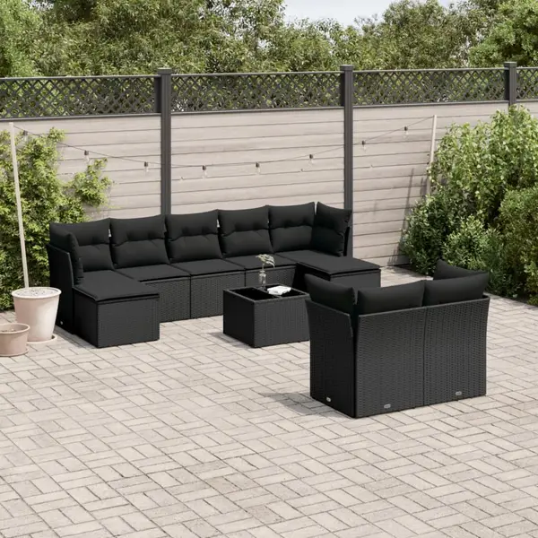 Gossi set canapele de gradina cu perne, 10 piese, negru, poliratan