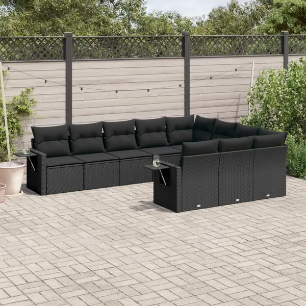 Gossi set canapele de gradina cu perne, 10 piese, negru, poliratan