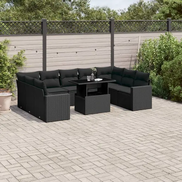 Gossi set canapele de gradina cu perne, 10 piese, negru, poliratan