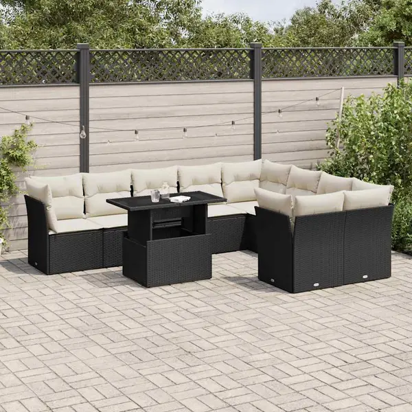 Gossi set canapele de gradina cu perne, 10 piese, negru, poliratan