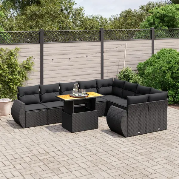 Gossi set canapele de gradina cu perne, 10 piese, negru, poliratan