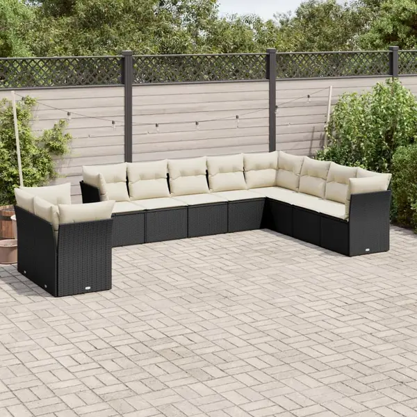 Gossi set canapele de gradina cu perne, 10 piese, negru, poliratan