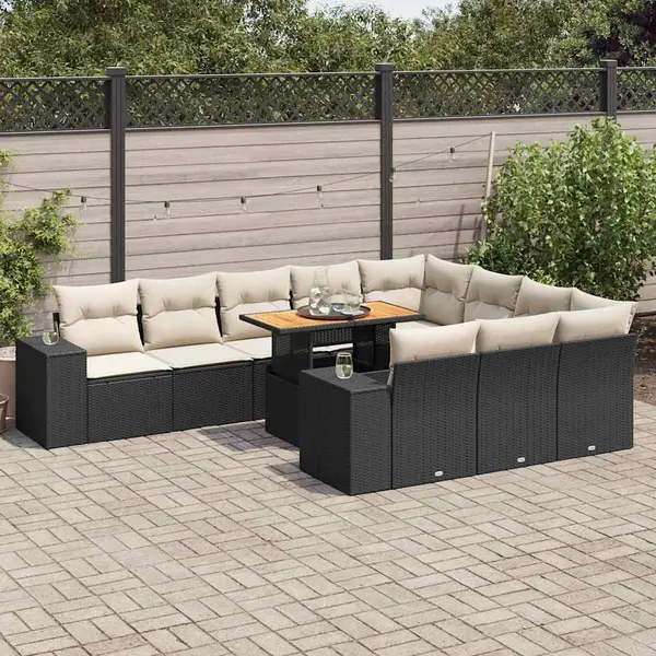 Gossi set canapele de gradina cu perne, 10 piese, negru, poliratan