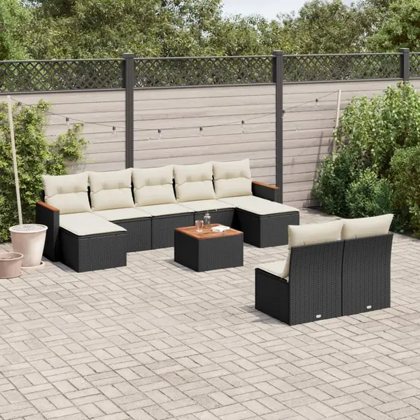 Gossi set canapele de gradina cu perne, 10 piese, negru, poliratan