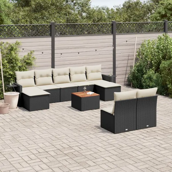 Gossi set canapele de gradina cu perne, 10 piese, negru, poliratan