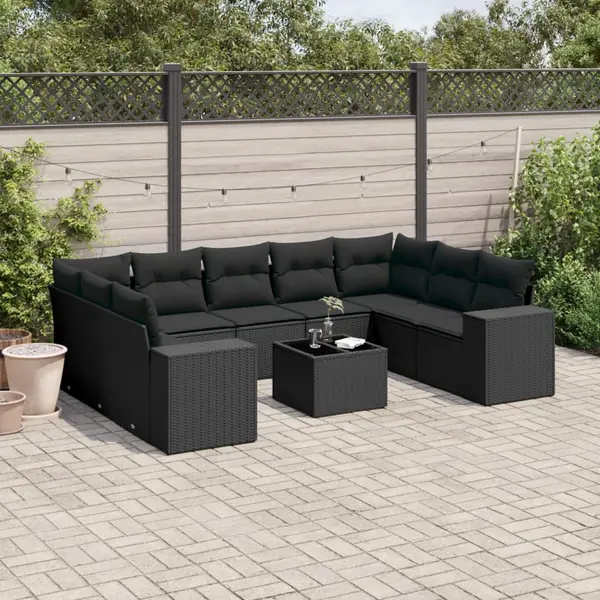 Gossi set canapele de gradina cu perne, 10 piese, negru, poliratan