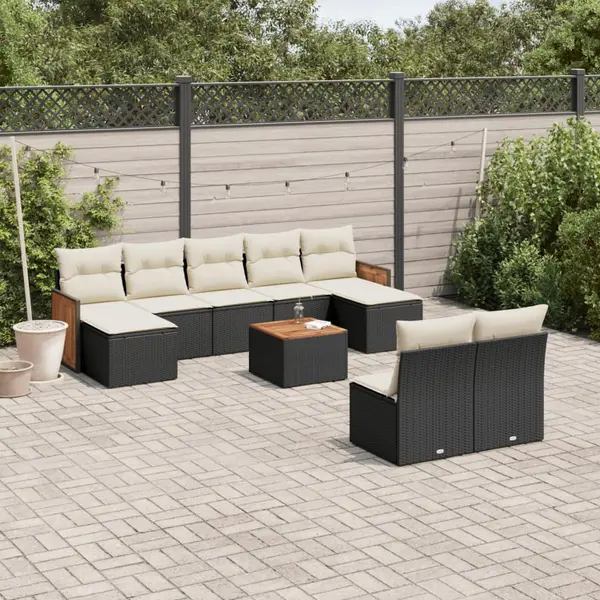 Gossi set canapele de gradina cu perne, 10 piese, negru, poliratan