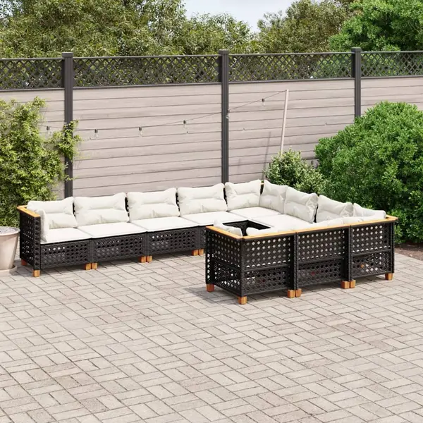 Gossi set canapele de gradina cu perne, 10 piese, negru, poliratan