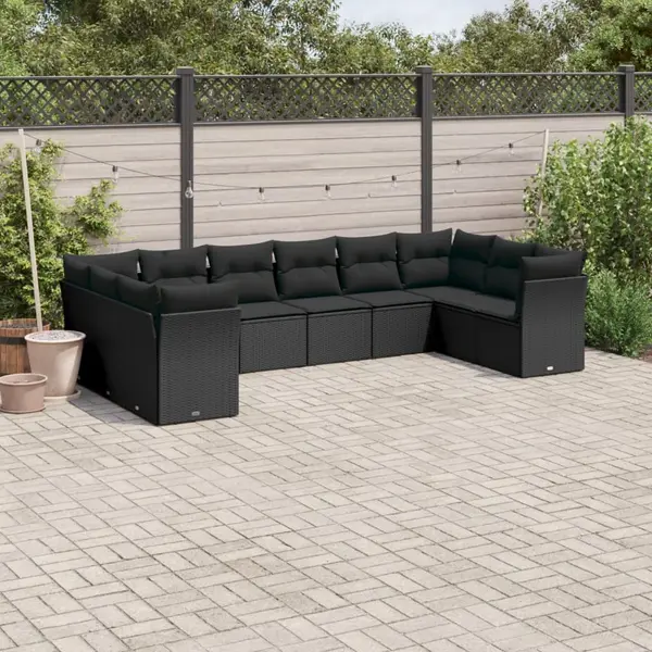 Gossi set canapele de gradina cu perne, 10 piese, negru, poliratan