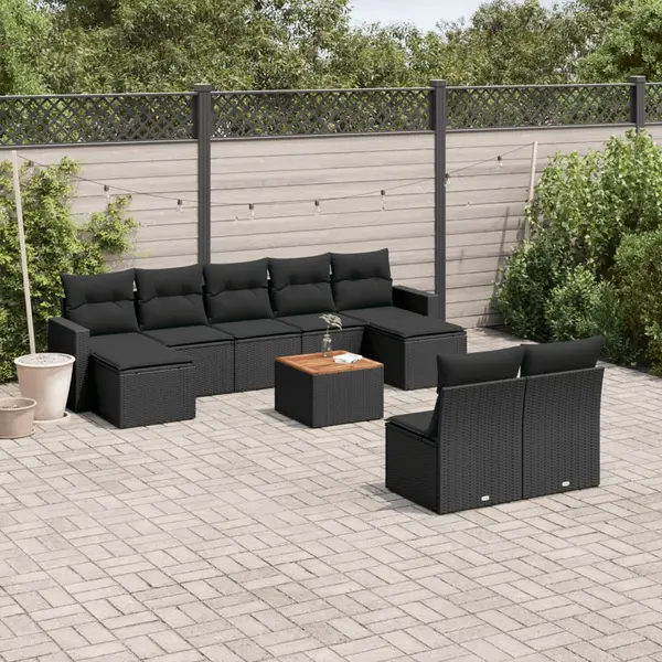 Gossi set canapele de gradina cu perne, 10 piese, negru, poliratan