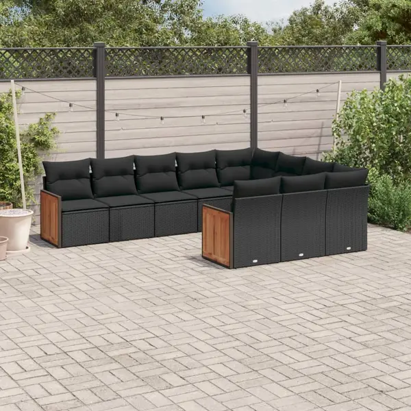 Gossi set canapele de gradina cu perne, 10 piese, negru, poliratan