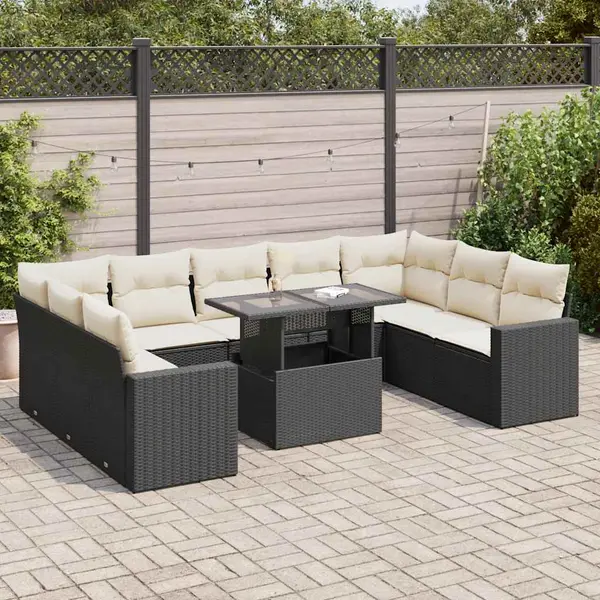 Gossi set canapele de gradina cu perne, 10 piese, negru, poliratan