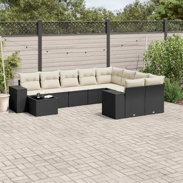Gossi set canapele de gradina cu perne, 10 piese, negru, poliratan