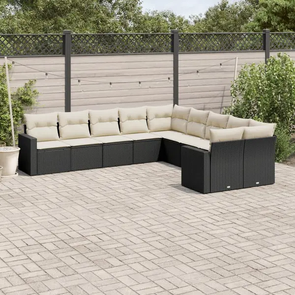 Gossi set canapele de gradina cu perne, 10 piese, negru, poliratan