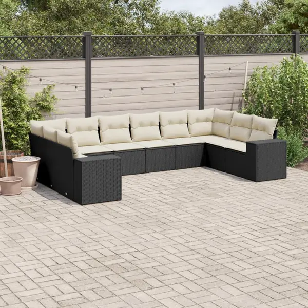 Gossi set canapele de gradina cu perne, 10 piese, negru, poliratan