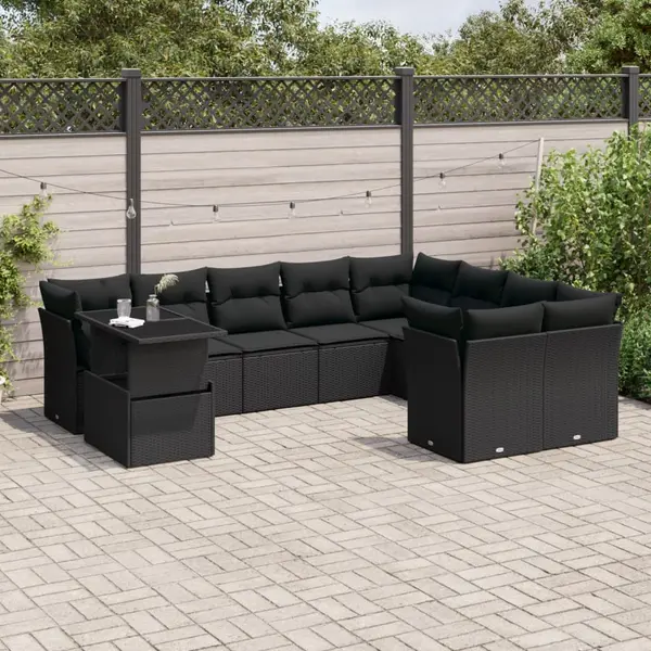Gossi set canapele de gradina cu perne, 10 piese, negru, poliratan