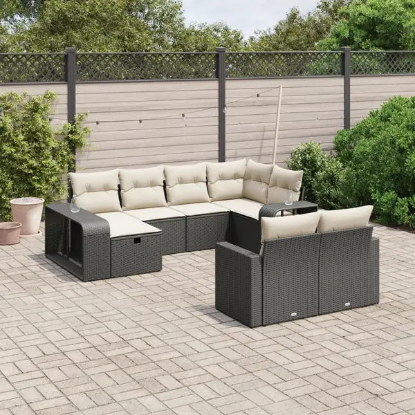 Gossi set canapele de gradina cu perne, 10 piese, negru, poliratan