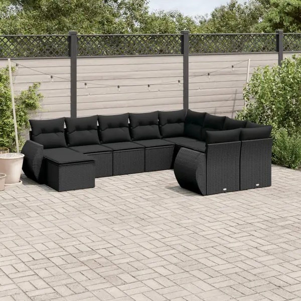 Gossi set canapele de gradina cu perne, 10 piese, negru, poliratan