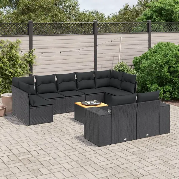 Gossi set canapele de gradina cu perne, 10 piese, negru, poliratan