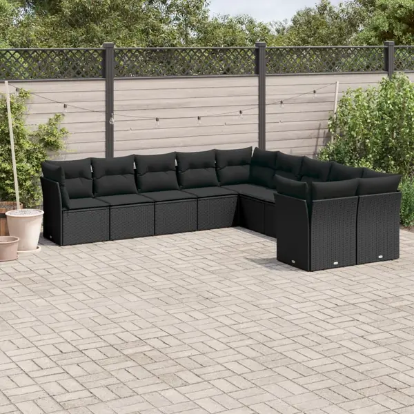 Gossi set canapele de gradina cu perne, 10 piese, negru, poliratan