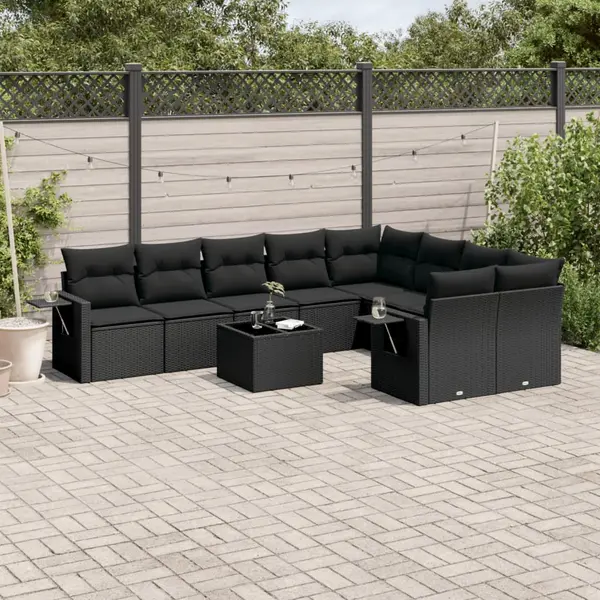 Gossi set canapele de gradina cu perne, 10 piese, negru, poliratan