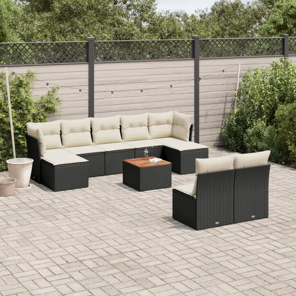 Gossi set canapele de gradina cu perne, 10 piese, negru, poliratan