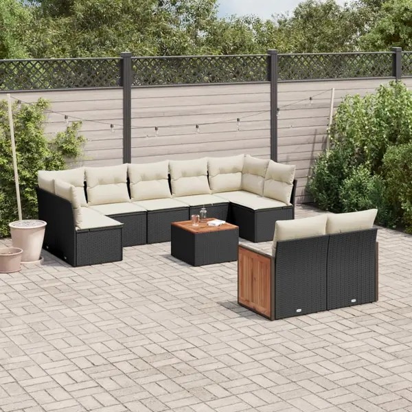 Gossi set canapele de gradina cu perne, 10 piese, negru, poliratan