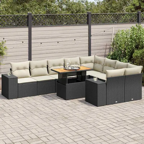 Gossi set canapele de gradina cu perne, 10 piese, negru, poliratan