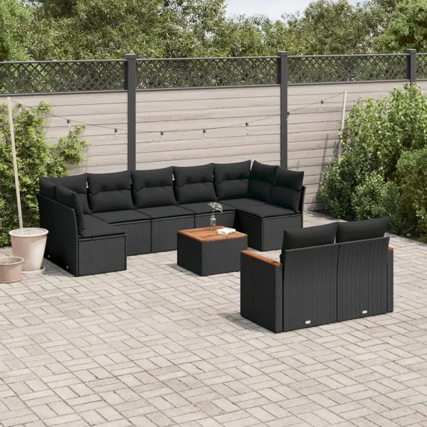 Gossi set canapele de gradina cu perne, 10 piese, negru, poliratan